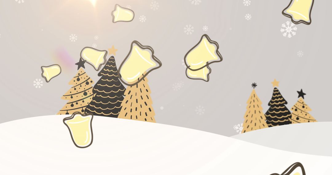 Festive Christmas Bells Falling Over Wintry Forest Scene