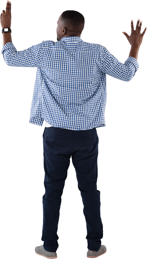 man pretending to interact with transparent virtual screen - Download Free Stock Images Pikwizard.com