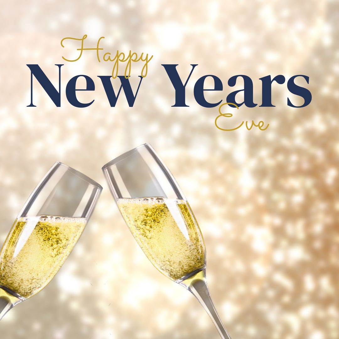 Happy New Year's Eve Toast with Sparkling Champagne Flutes