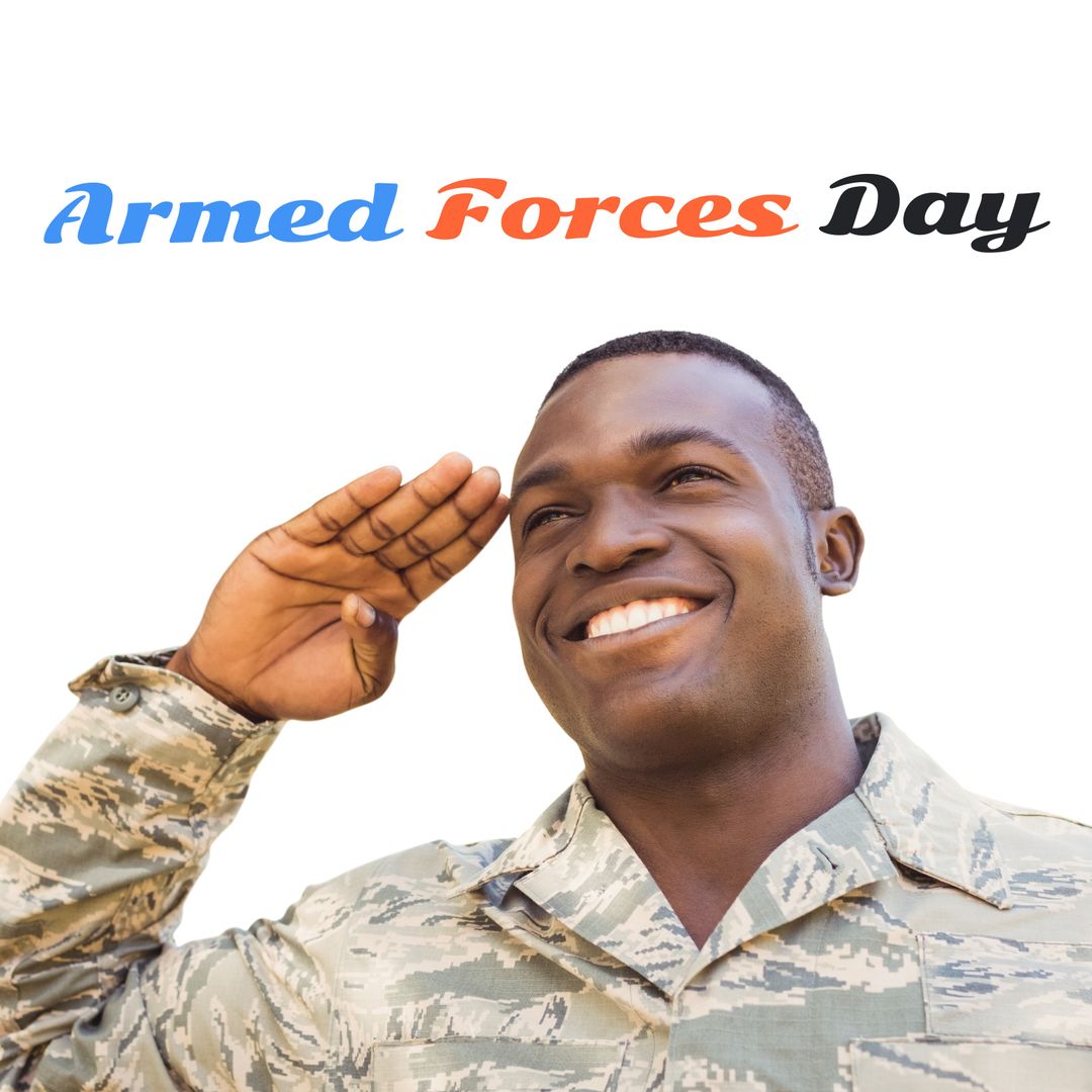 Smiling Soldier Saluting for Armed Forces Day Celebration