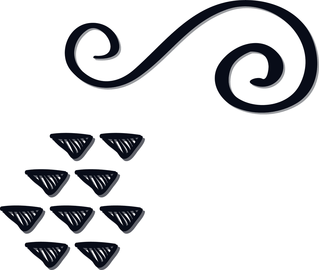 Hand-Drawn Swirling Wind and Falling Hailstones Illustration on Transparent Background