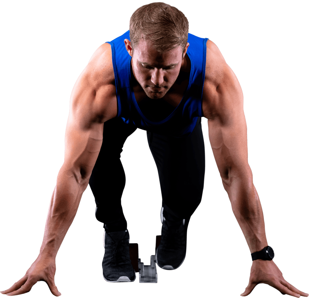 Transparent Athletic Runner in Starting Position Face Forward