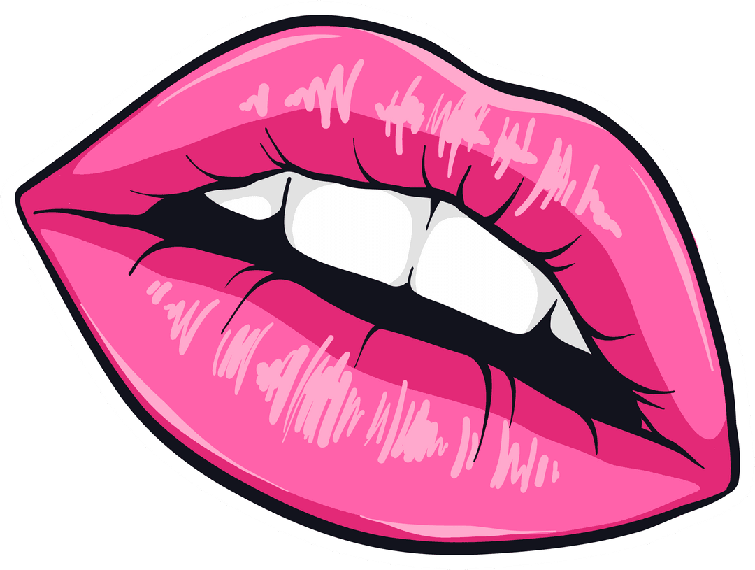Bold Glossy Pink Lips Pop Art with Transparent Background