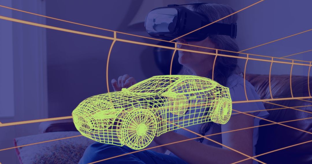 Woman Experiencing Car Design with VR, Innovative Automotive Technology
