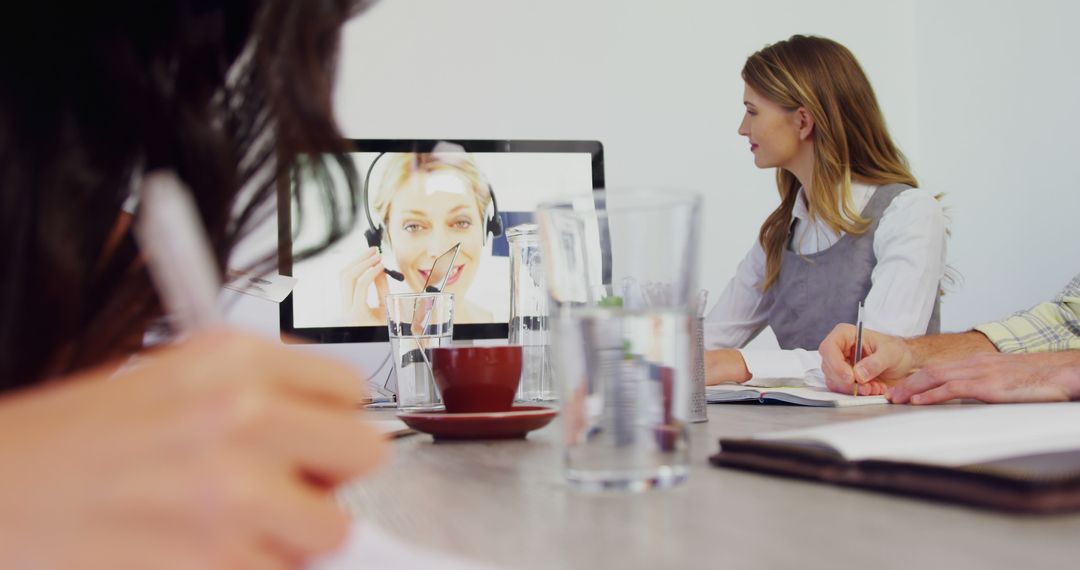 Team Participating in Video Conference in Office Meeting Room - Free Images, Stock Photos and Pictures on Pikwizard.com