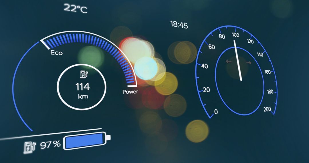 Electric Car Dashboard with Speedometer and Battery Display