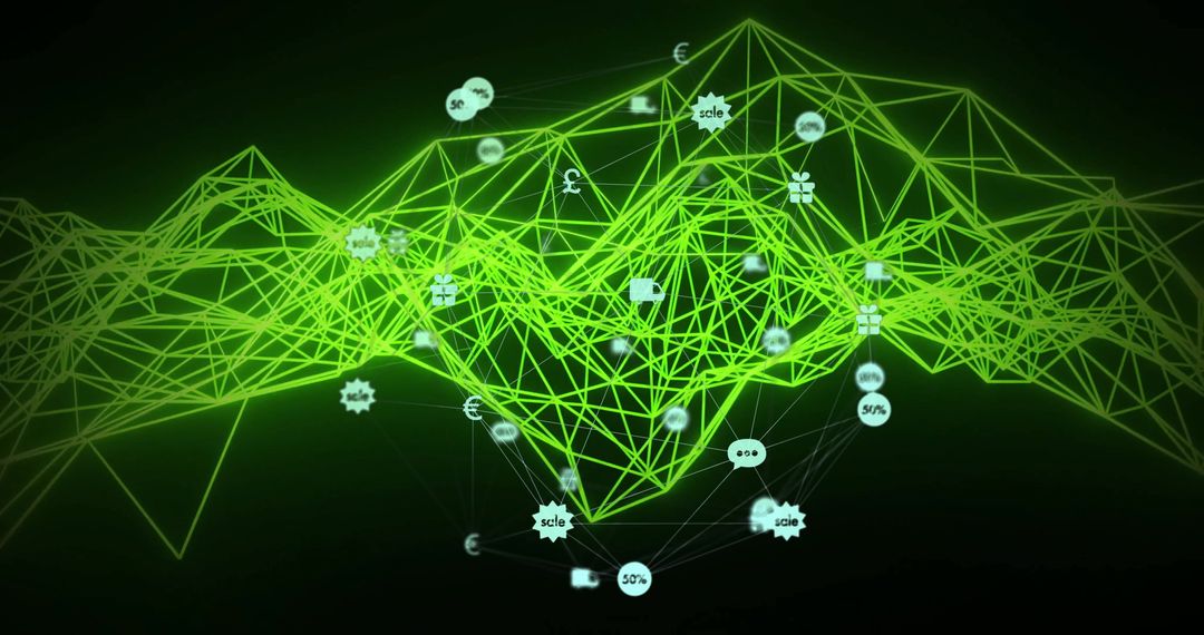 Futuristic Digital Network with Abstract Connections and Icons