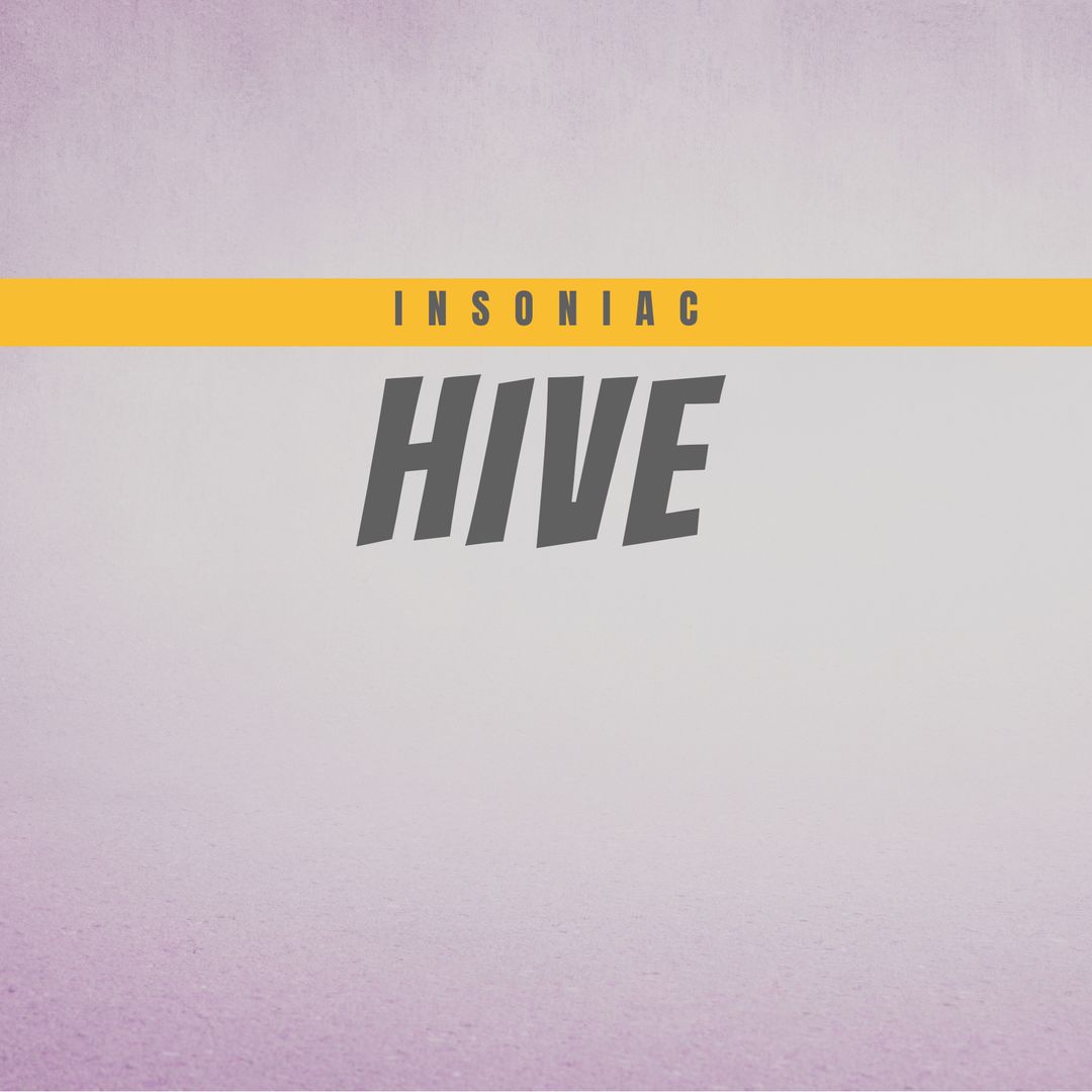 Abstract Graphic of Hive Insoniac Text with Yellow Line on Purple Background - Download Free Stock Templates Pikwizard.com