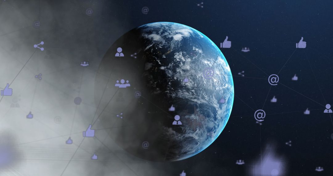 Earth Surrounded by Network of Digital Icons Symbolizing Global Connectivity