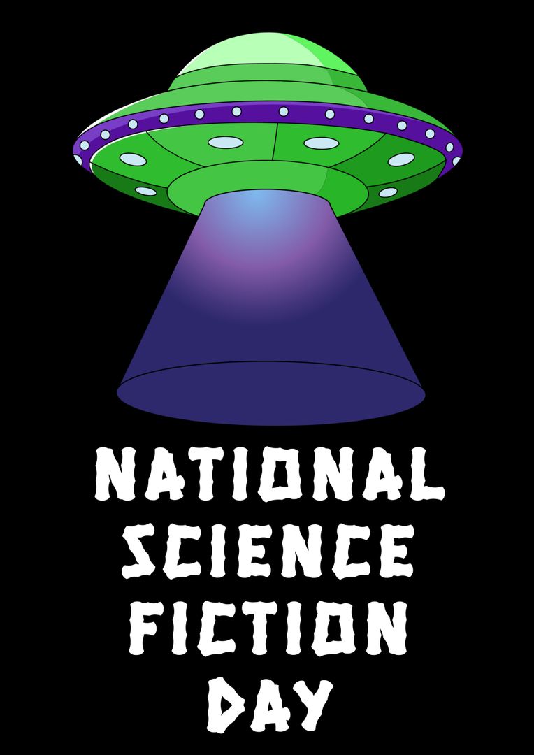 Digital composite of national science fiction day text with ufo on black background - Free Images, Stock Photos and Pictures on Pikwizard.com