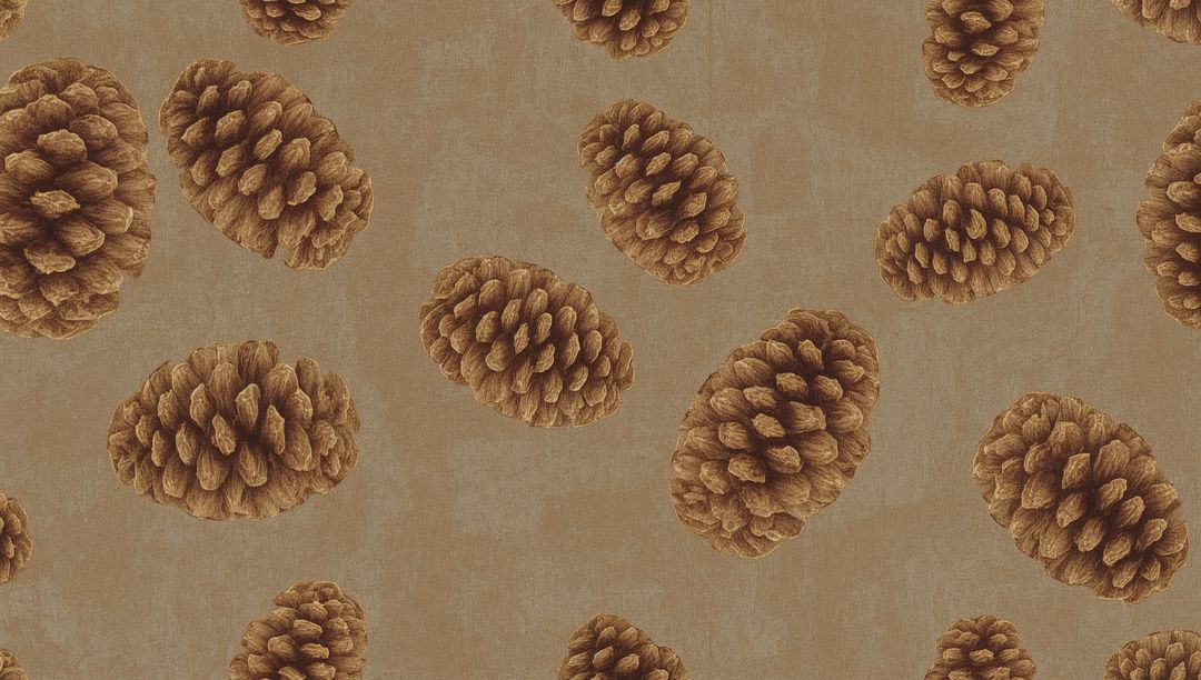 Rustic Pine Cone Repeat Pattern on Textured Tan Background for Wallpaper and Fabric