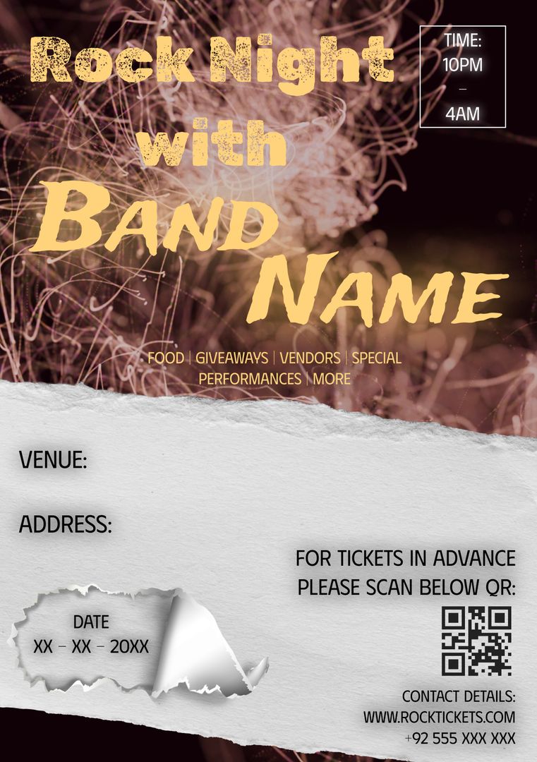 Rock Night Concert Event Flyer with QR Code | Editable Template - Download Free Stock Templates Pikwizard.com