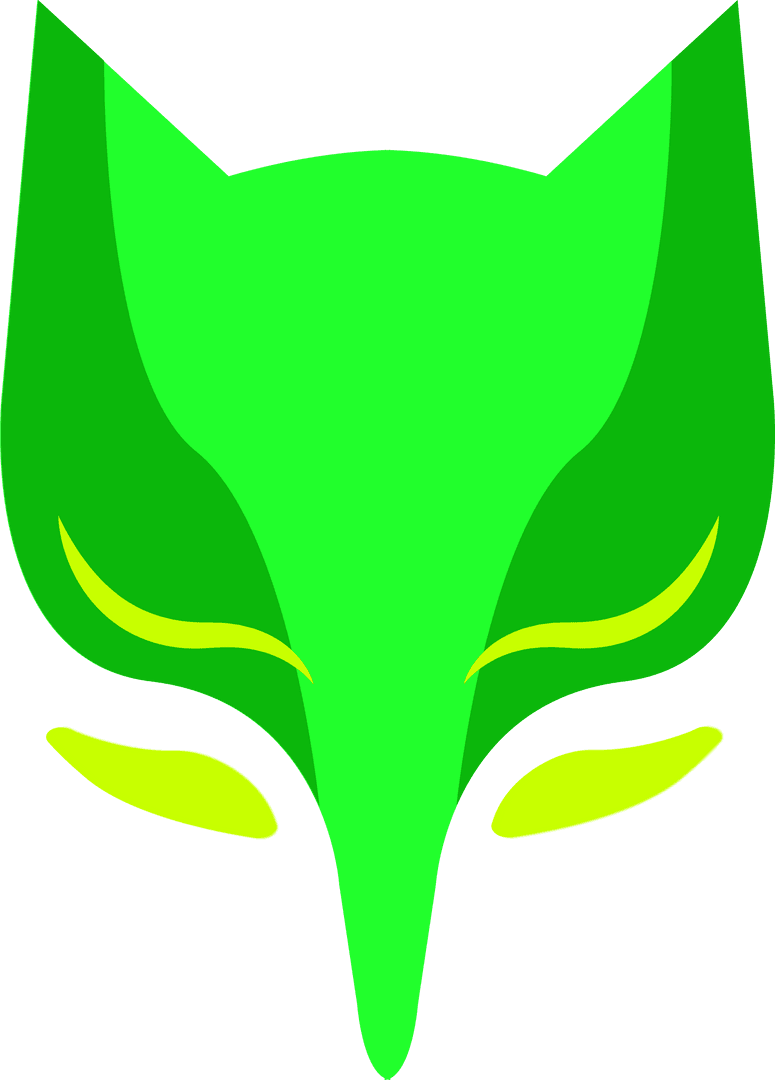 Neon Green Fox Mask Digital Art on Transparent Background