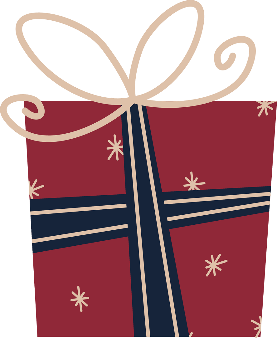 Elegant Gift Box with Navy Ribbon on Transparent Background