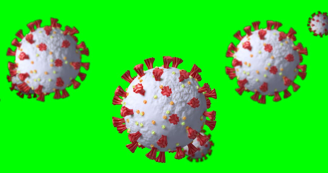 Floating Coronavirus Cells on Vibrant Green Background