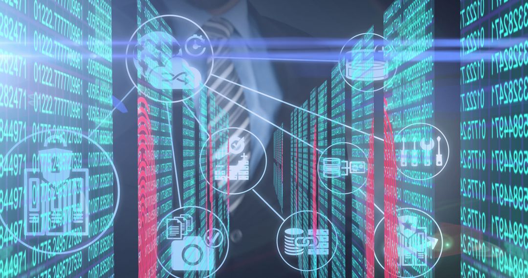 Businessman Engaging with Futuristic Digital Interfaces