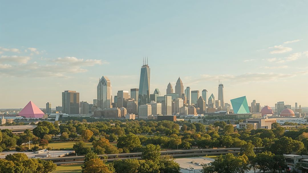 Futuristic charlotte cityscape and architecture with pastel geometric shapes