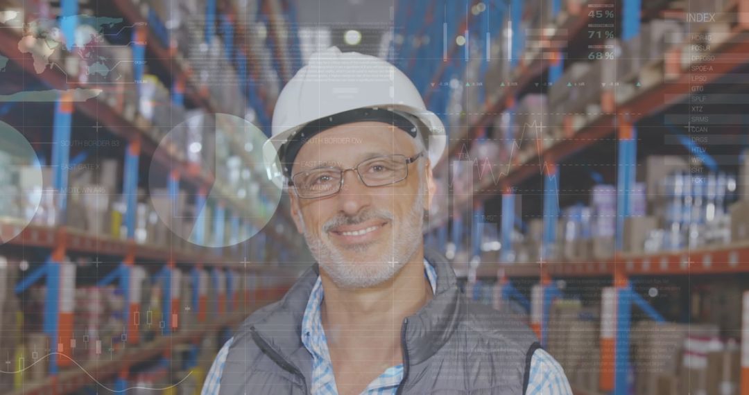 Senior Warehouse Supervisor with Data Overlay in Industrial Setting