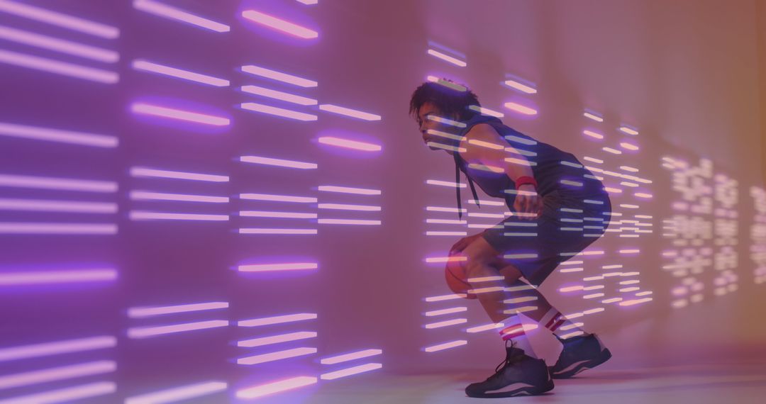Energetic Basketball Player with Neon Geometric Patterns