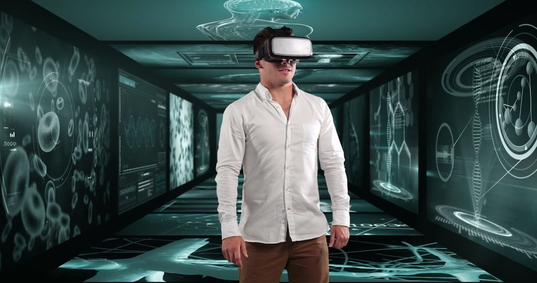 Businessman Experience Virtual Reality with Medical Data Visualization
