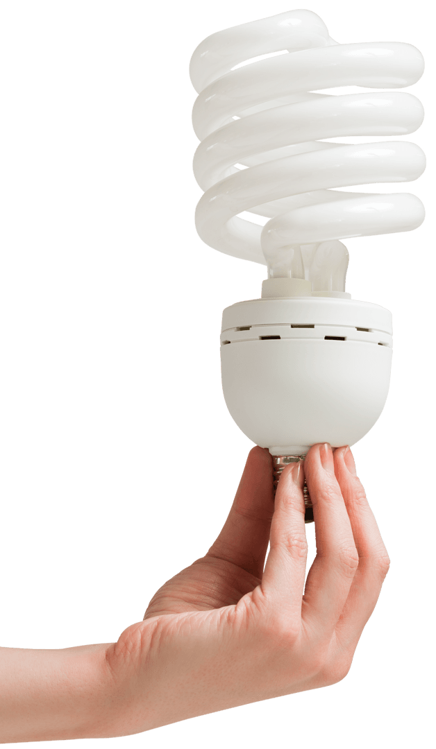 Transparent Close-Up of Hand Holding Energy Efficient CFL Bulb