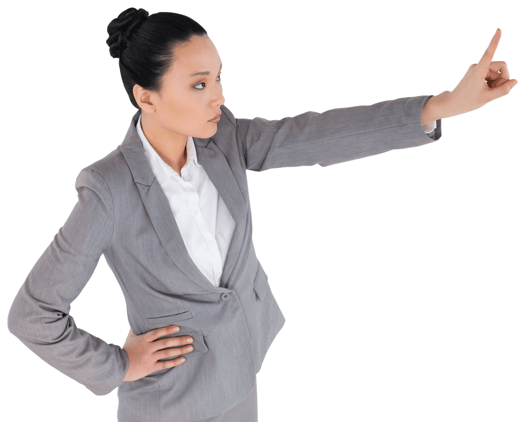 Determined Asian Businesswoman Pointing on Transparent Background - Download Free Stock Images Pikwizard.com