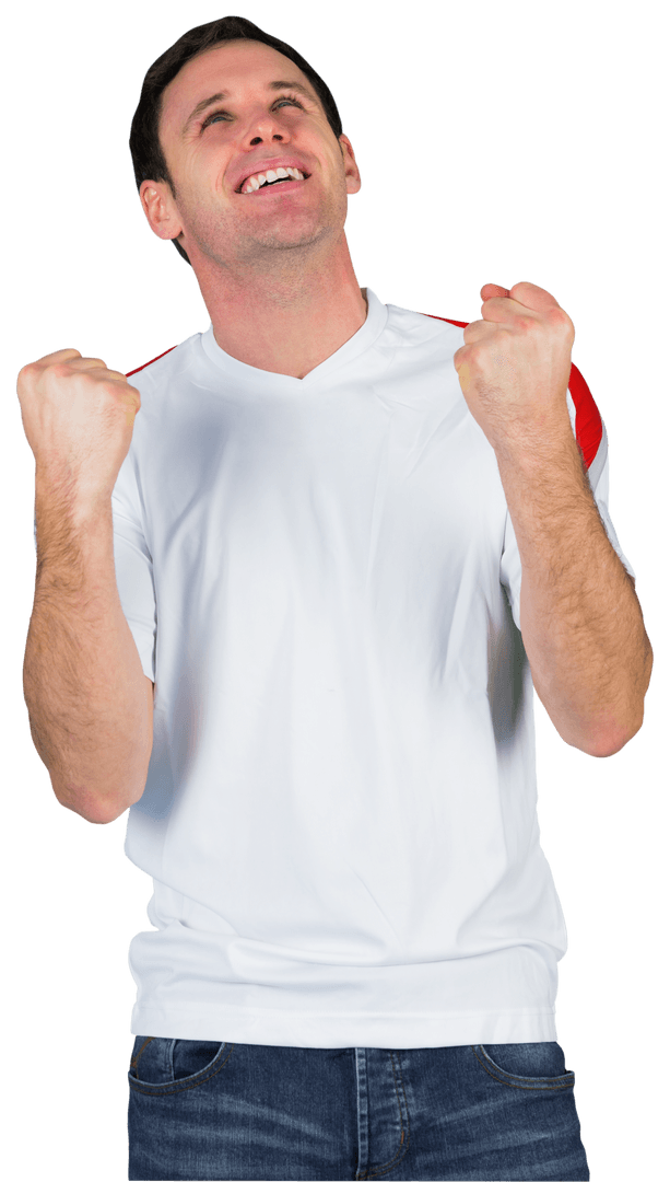 Translucent Celebrating Fan in White Attire Cheering