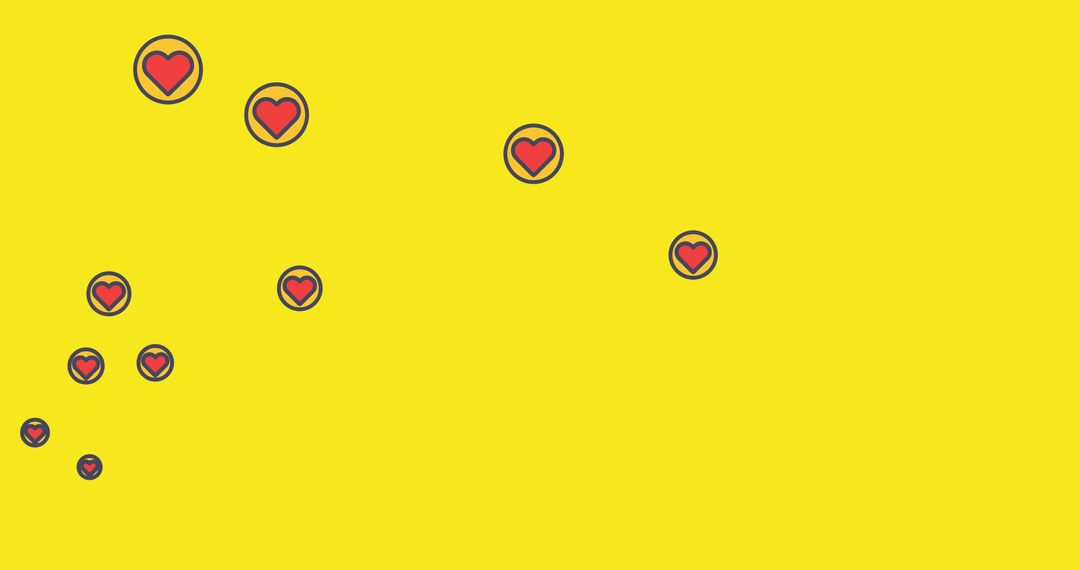 Red Heart Icons Floating Yellow Background