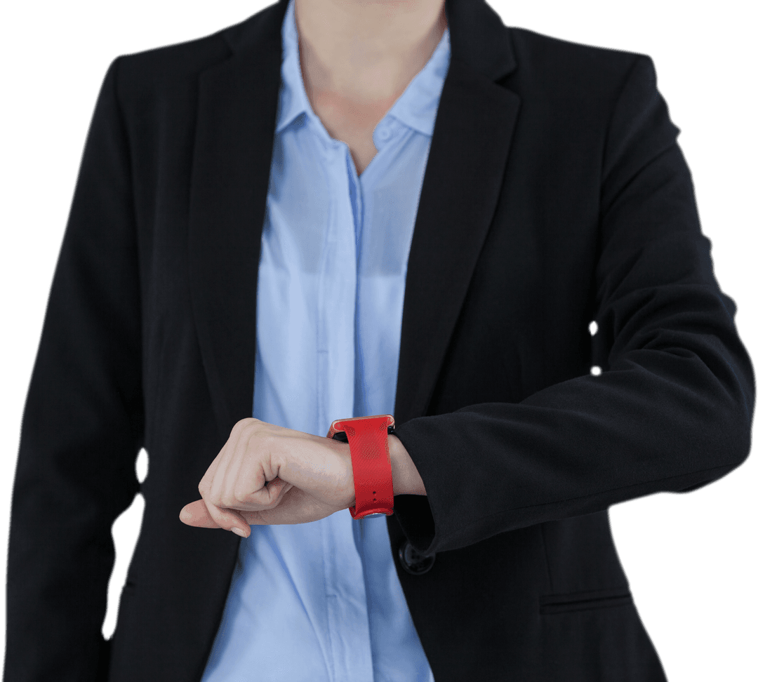 Transparent Businesswoman Wearing Smartwatch Checking Time