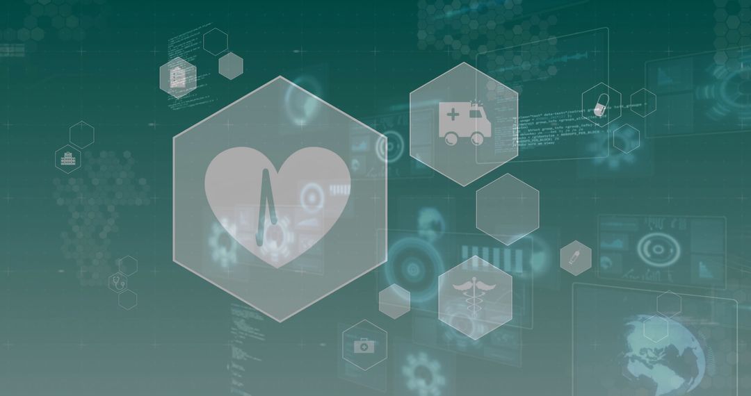 Futuristic Digital Health Technology Interface with Floating Medical Icons