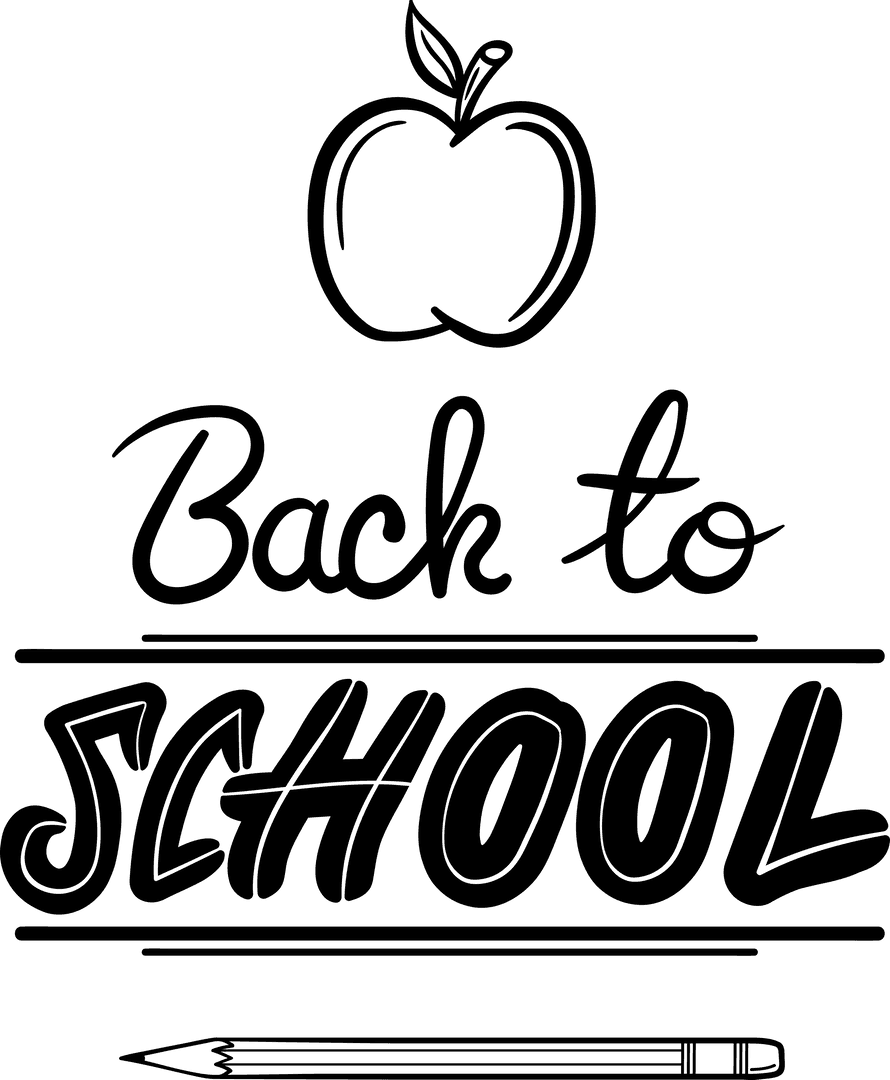 Back To School Text with Apple Icon on Transparent Background