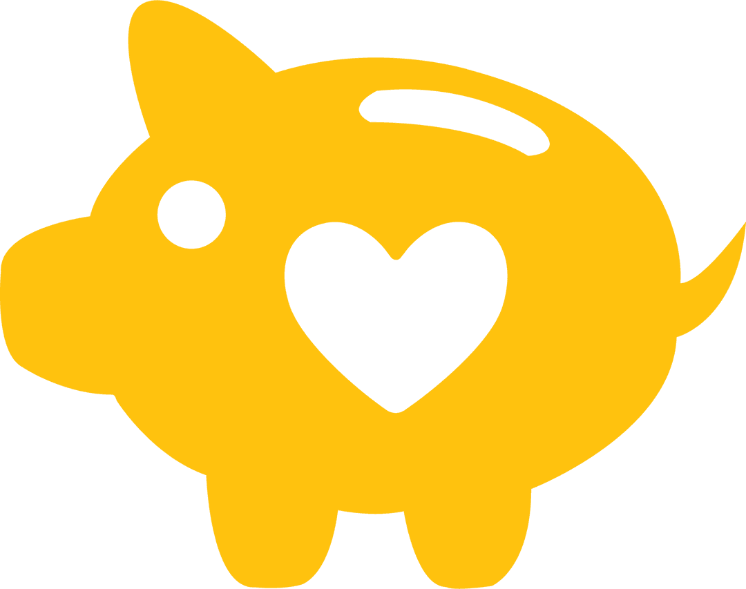 Yellow Piggy Bank with Heart on Transparent Background