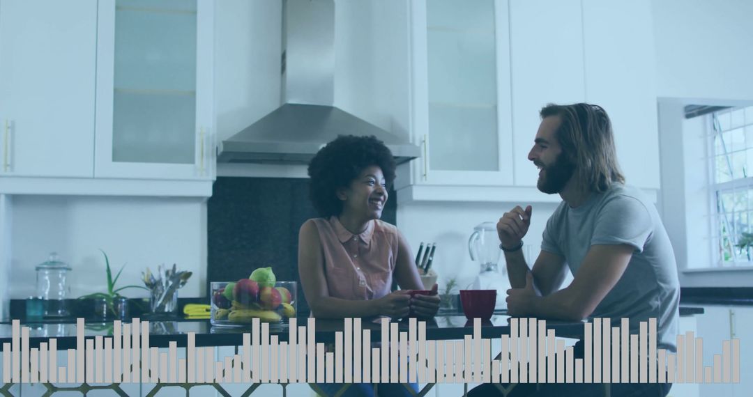 Couple Enjoying Morning Coffee and Conversation in Cozy Kitchen