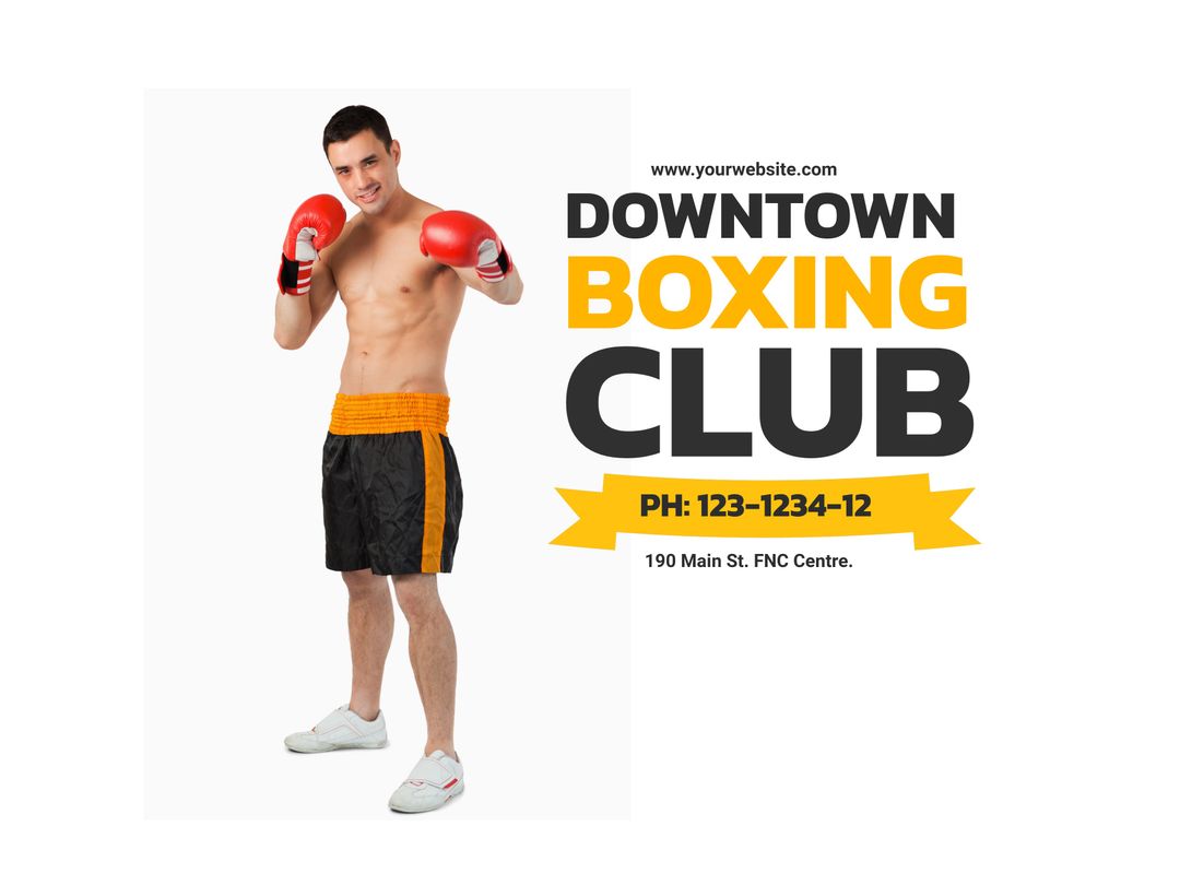 Smiling Young Male Boxer with Gloves Promoting Boxing Club - Download Free Stock Templates Pikwizard.com