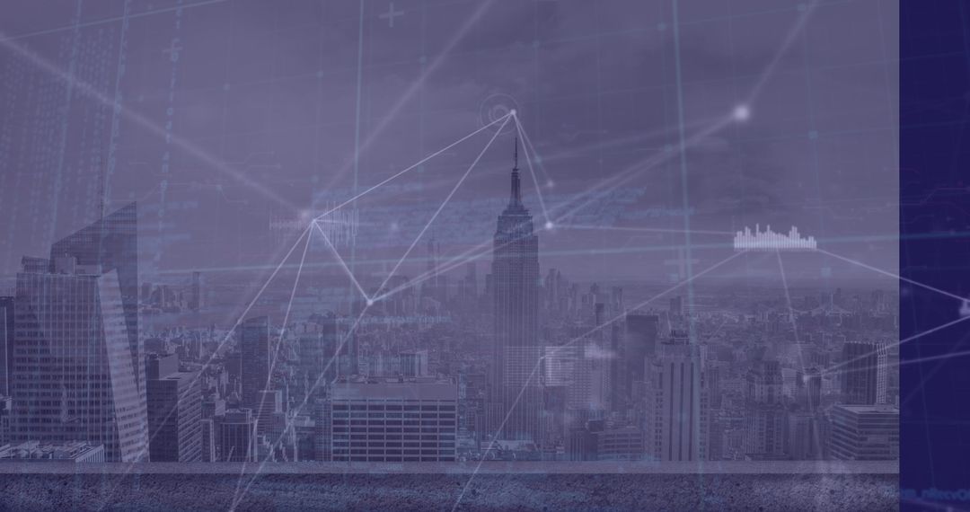 Network Connections and Data Overlaying City Skyline
