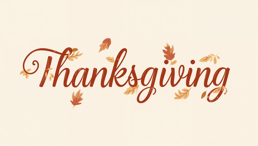 Elegant Hand-Lettered Thanksgiving Script with Falling Autumn Leaves on Cream Backdrop