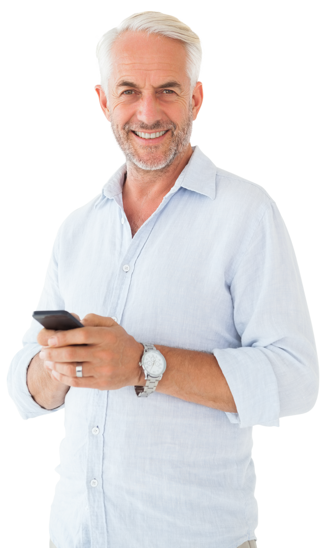 Smiling Senior Man Using Smartphone on Transparent Background - Download Free Stock Images Pikwizard.com