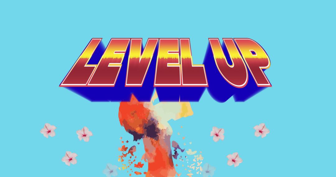 Vibrant Level Up Digital Art with Floral Accents