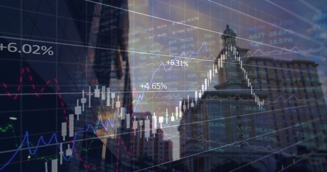 Digital Data Processing Overlay on Cityscape Background