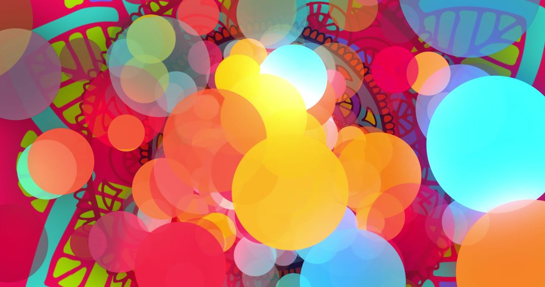 Vibrant Bokeh Circles Overlaying Colorful Mandalas