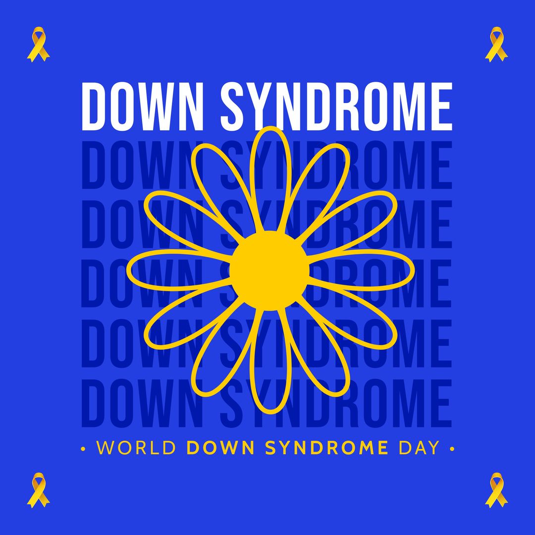 World Down Syndrome Day Blue Background Yellow Ribbons Awareness Design - Download Free Stock Templates Pikwizard.com