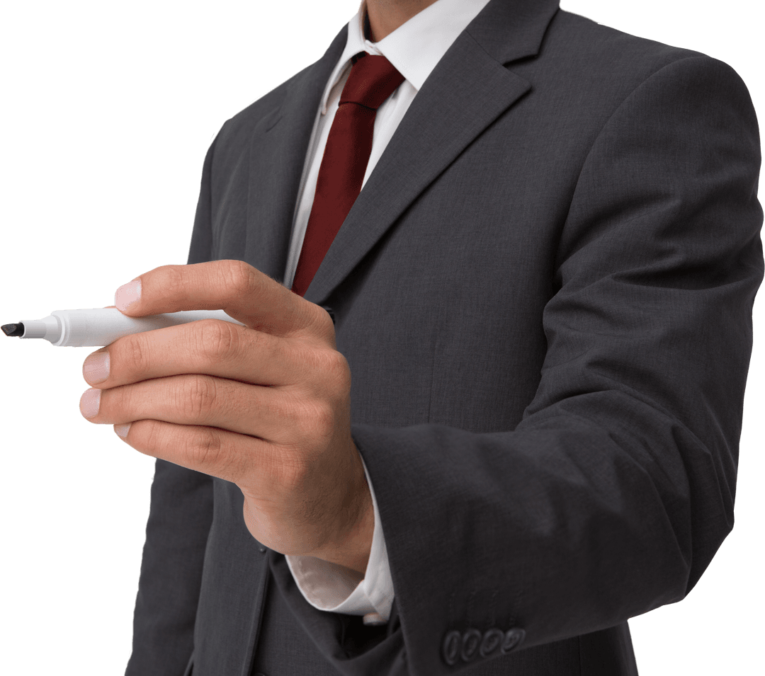 Businessman Writing on Transparent Surface Holding Pen