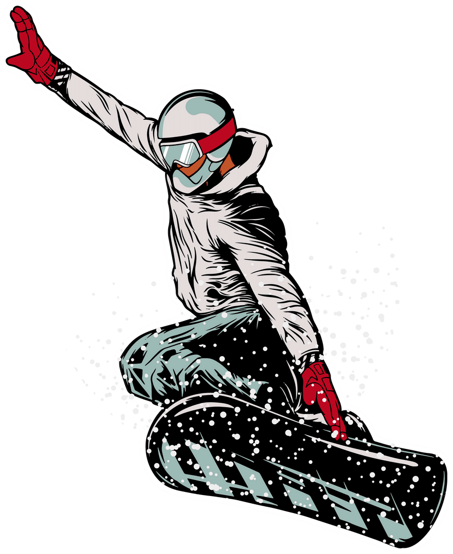 Dynamic Snowboarder Soaring on Transparent Background in Vector Style