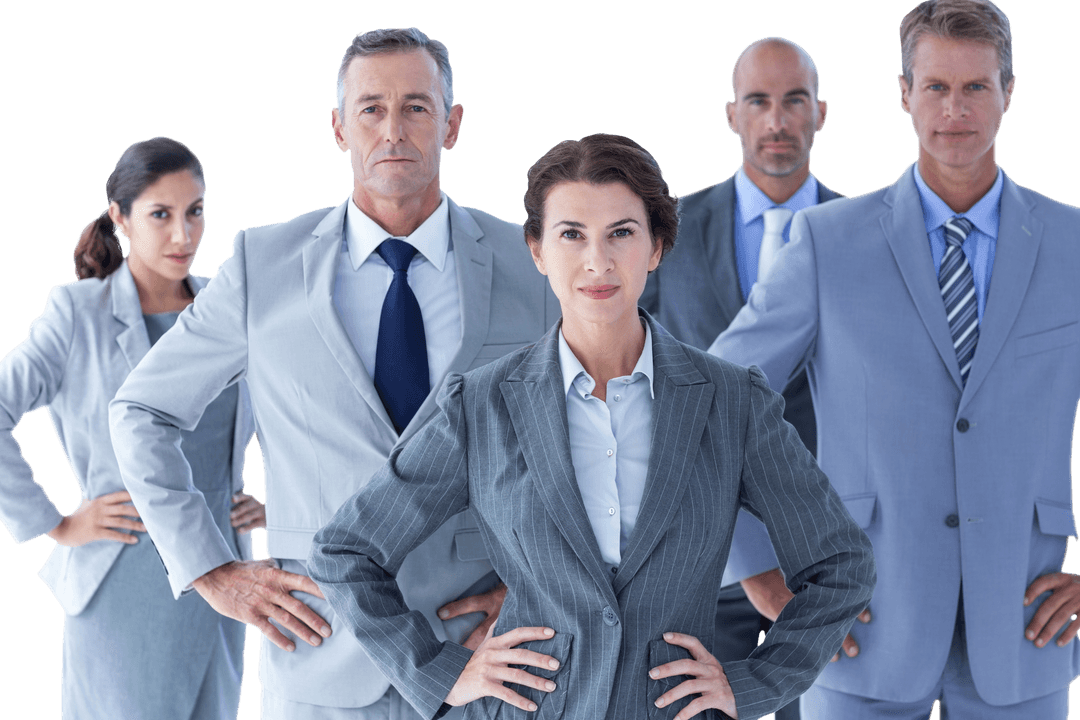 Group of Business Professionals in Formal Attire on Transparent Background