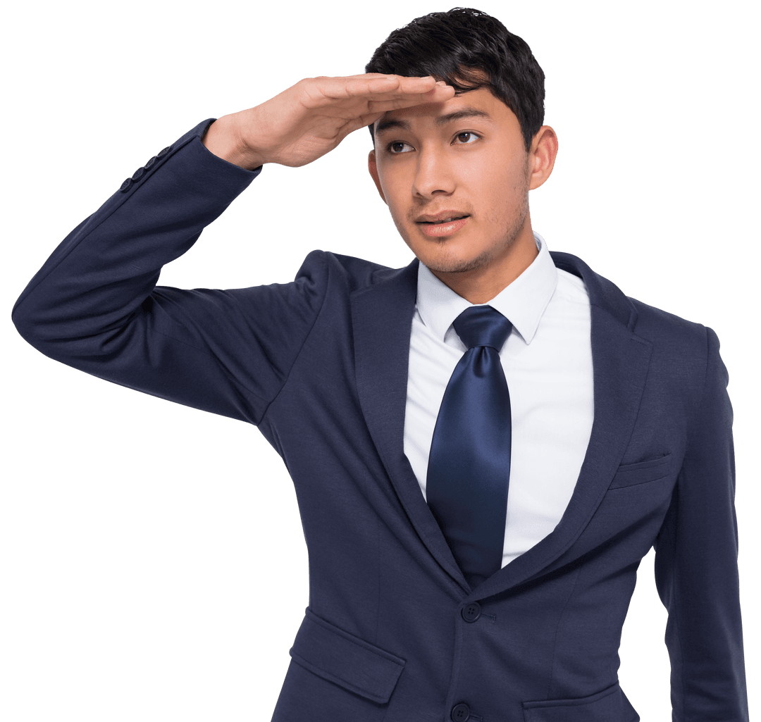 Caucasian Businessman Looking Away on Transparent Background