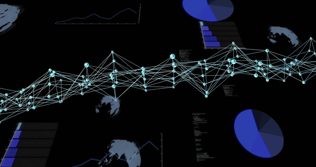 Digital DNA Strands with Data Graphics on Black Background