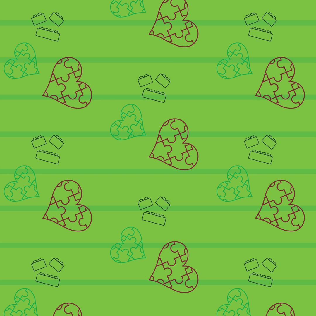 Transparent Hearts and Puzzle Graphics on Green Background