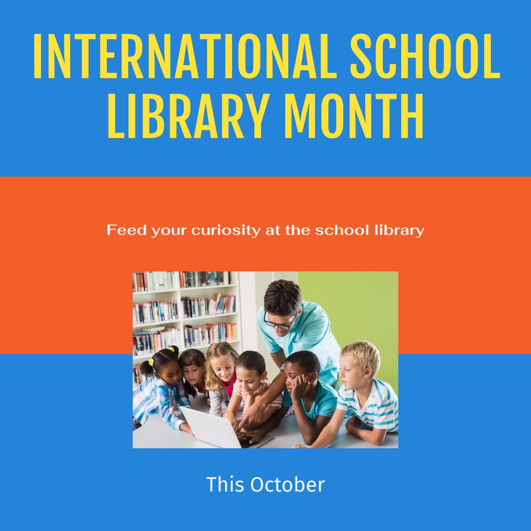 International School Library Month Celebration: Teacher with Diverse Students
