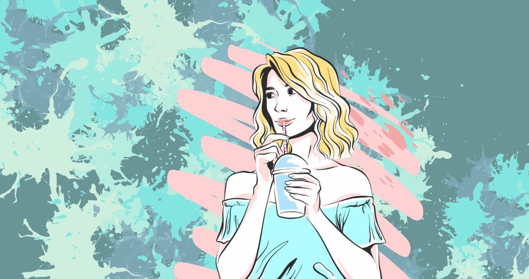 Creative Woman Enjoying a Shake with Abstract Background
