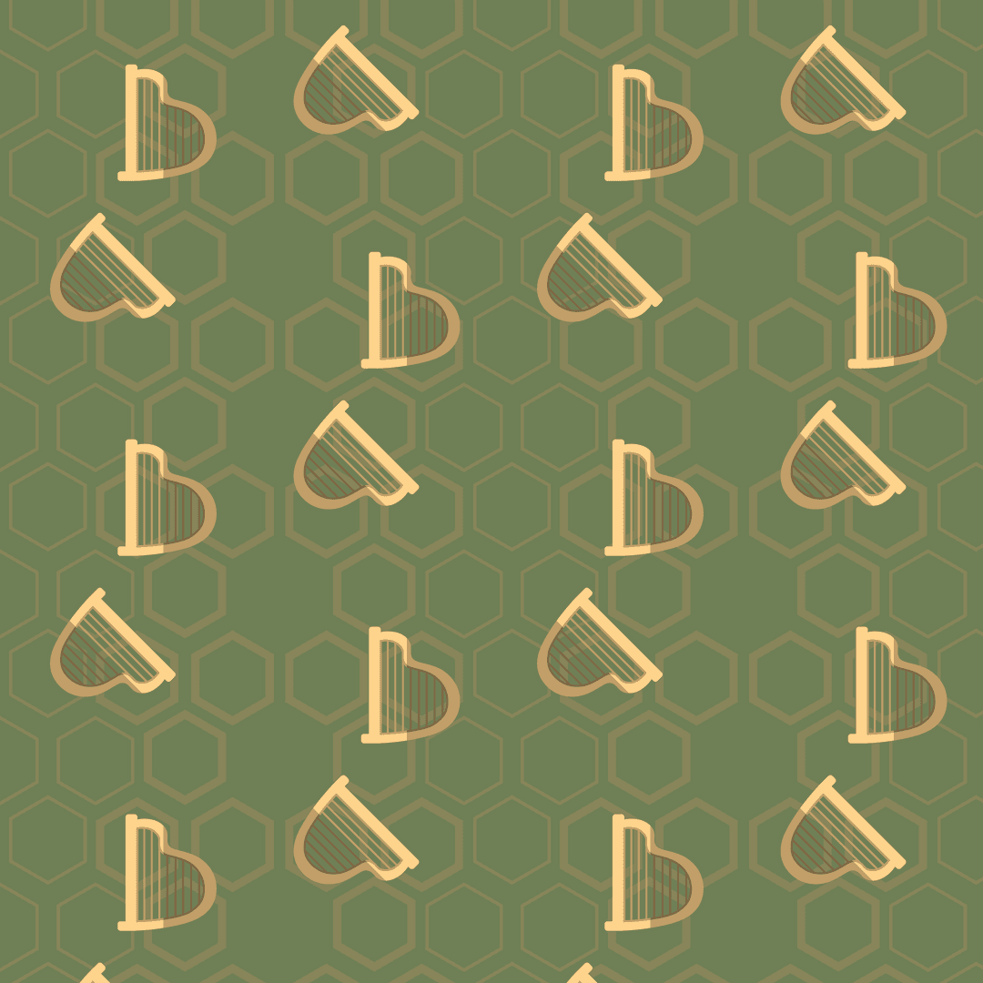 Digital Harp and Hexagon Pattern on Green Transparent Background